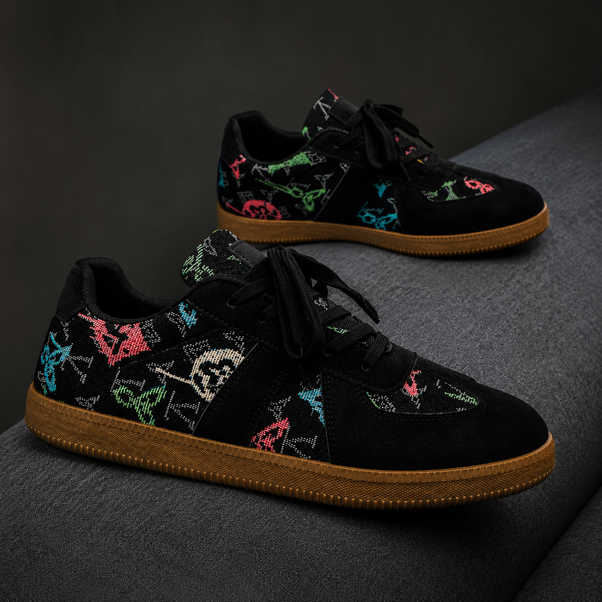 Zapatillas de Lona Estampadas – Blanco y Beige