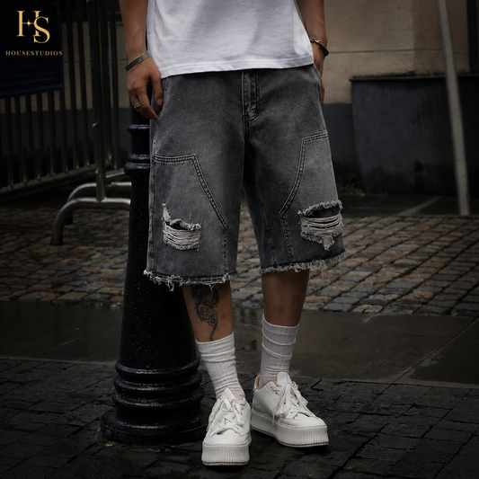 Bermuda Jean Cargo Ripped Relaxed Fit