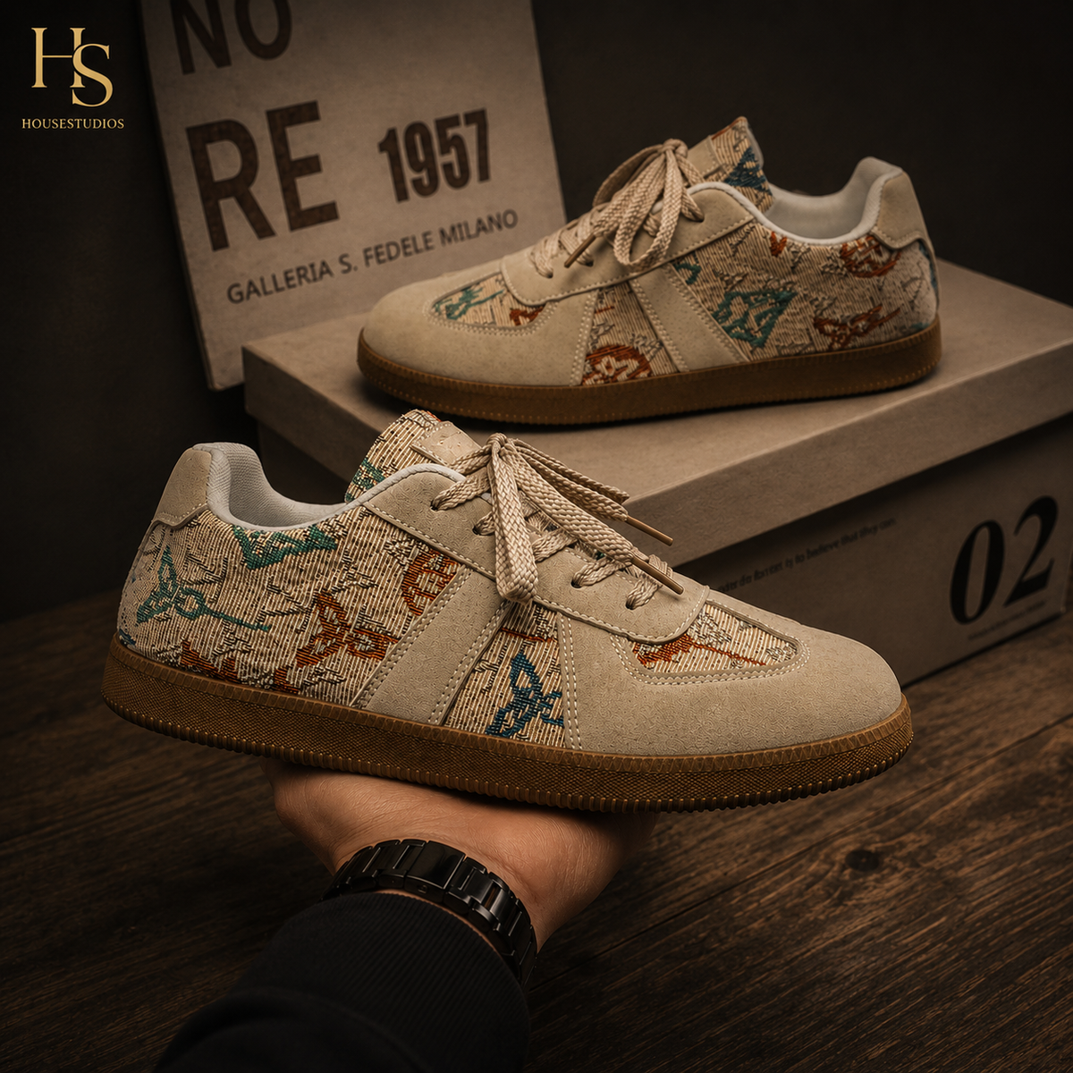 Zapatillas de Lona Estampadas – Blanco y Beige