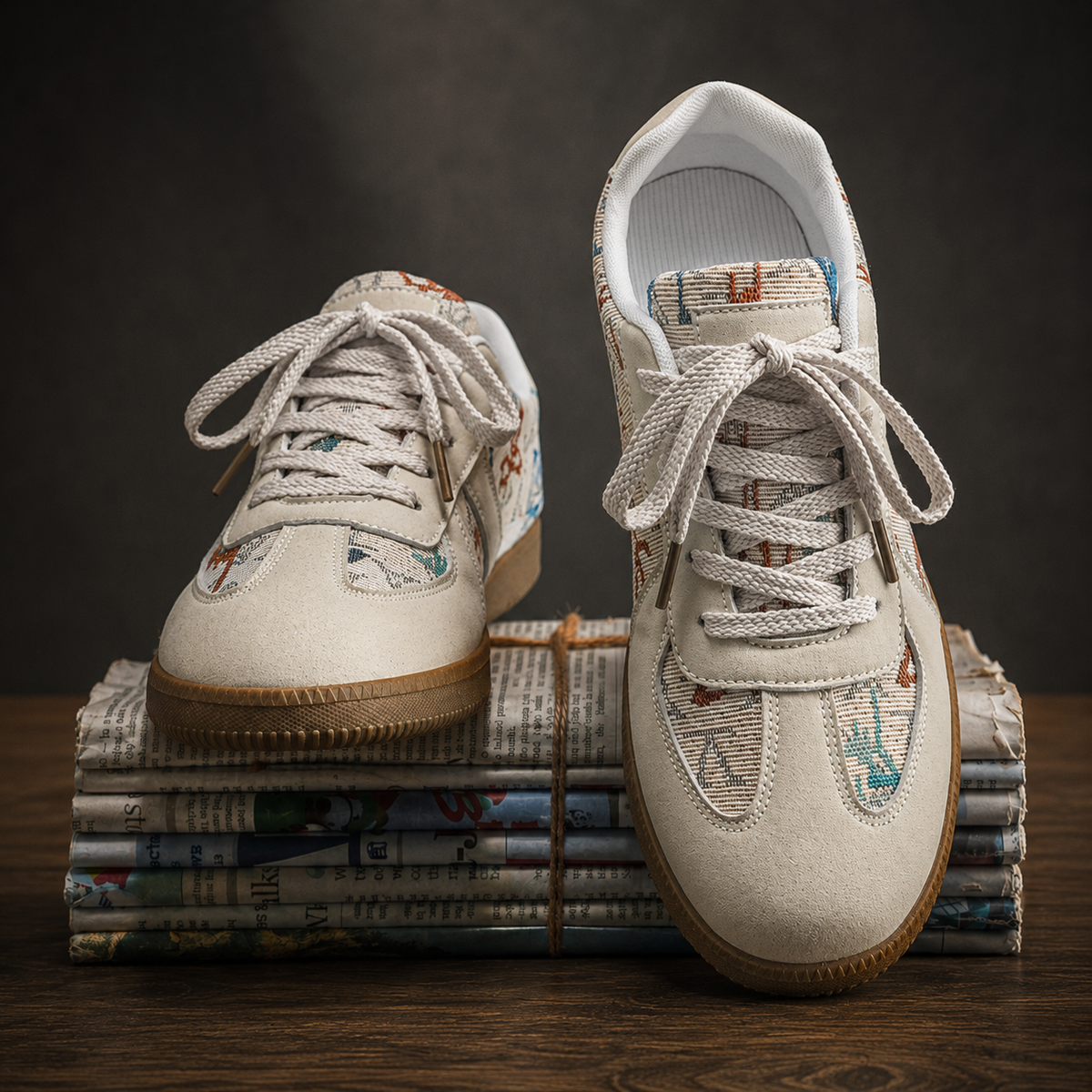 Zapatillas de Lona Estampadas – Blanco y Beige