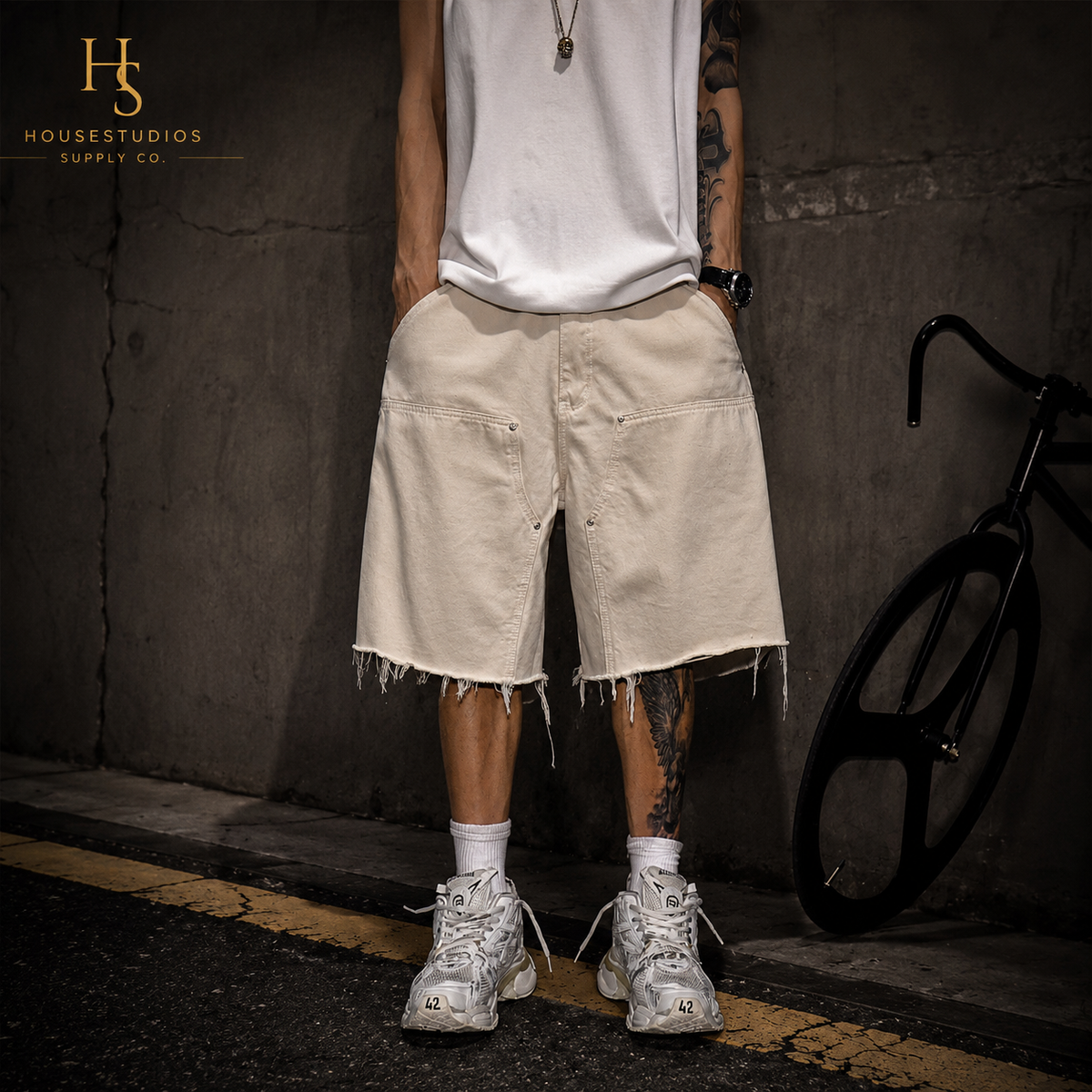 Shorts de Denim Pierna Ancha – Blanco Almendra