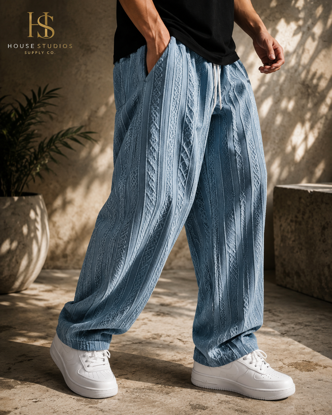 Pantalón Jacquard de Pierna Ancha – Corte Recto